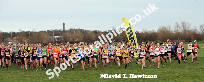The start of the senior womens North Eastern Cross Country, Champs., Temple Park, South Shields. Photo: David T. Hewitson/Sports for All Pics